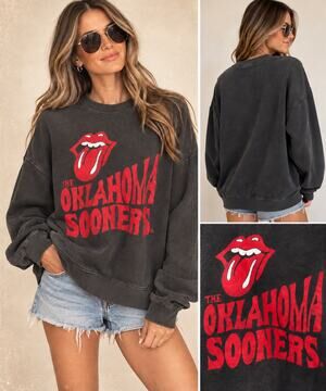 LIVY LU Oklahoma Sooners OU Rolling Stones Comfort Colors Sweatshirt L #167